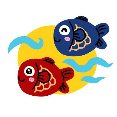 可爱的鱼夫妇标志卡通矢量插图