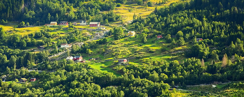 挪威峡湾村庄景观