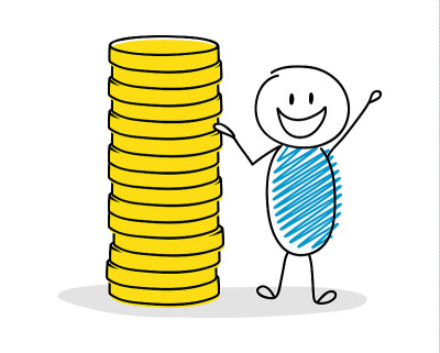 卡通棍显示硬币堆叠。向量。