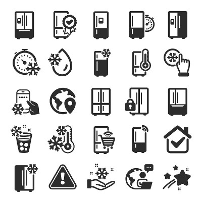 Fridge icons. Refrigerator, freezer storage, smart