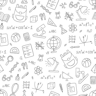 学校无缝图案涂鸦风格。手绘矢量插图
