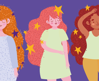 群美女长头发，星星装饰
