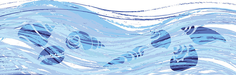 Template of seashells and waves. Vector illustrati