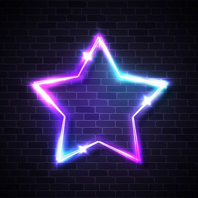 Shining star shaped neon background on dark brick 