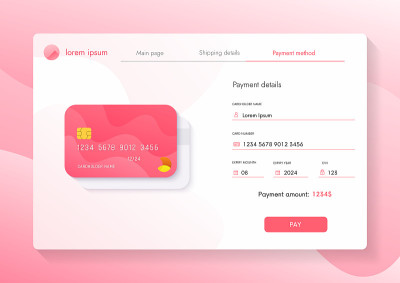 网站页面与付款详细信息表单ui设计。浏览器窗口与网上商店网上购买。