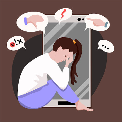 网络欺凌的概念。矢量平面卡通插图