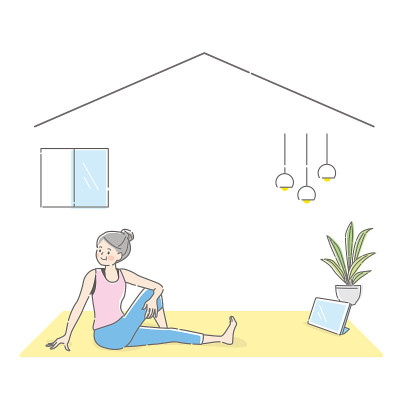 一位中年妇女做瑜伽的插图