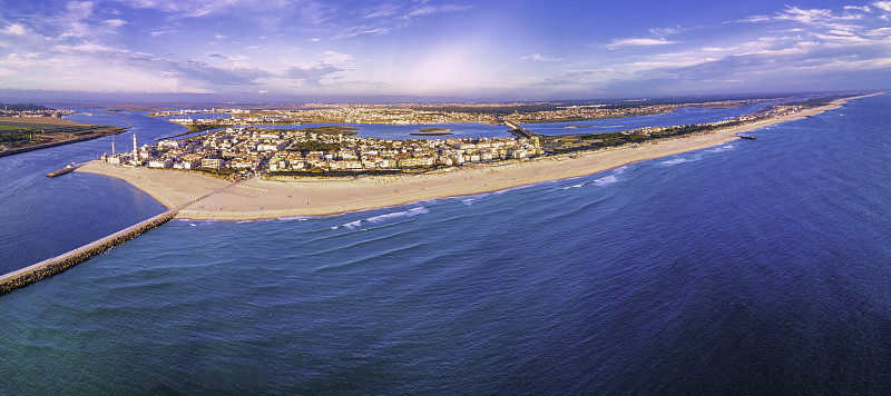 Barra海滩全景，Aveiro，葡萄牙