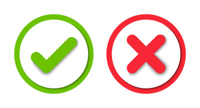 批准和拒绝行图标。勾选和交叉按钮。矢量插图。