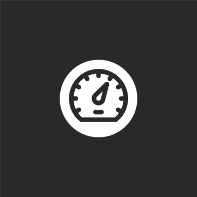 里程表图标。充满速度表图标的网站设计和移动，应用程序开发。速度计图标从填充开发收集孤立在黑色背景。