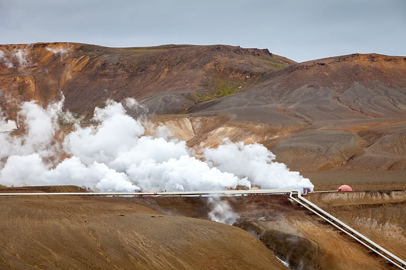 冰岛北部克拉夫拉的Viti火山口附近的地热发电厂