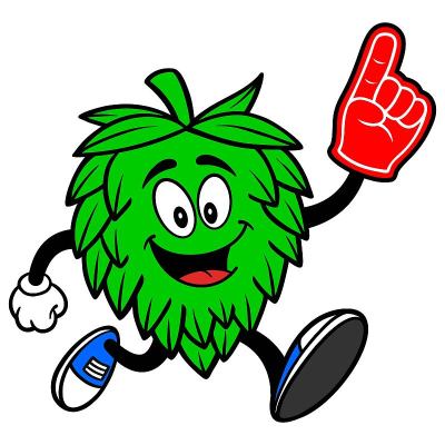 Hop Mascot running with a Foam Finger