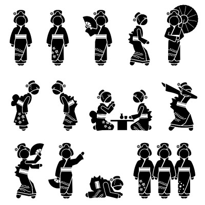 日本艺妓或舞妓的人物、图标、符号和象征。
