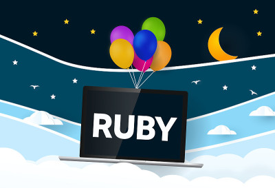 气球携带笔记本电脑与文字Ruby