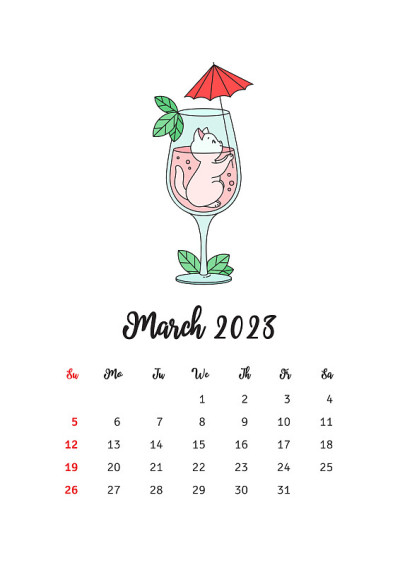 2023年3月日历