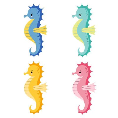 一套可爱的卡通彩色海马孤立。海马在白色背景，矢量插图。