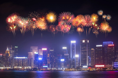 烟花节在香港城市