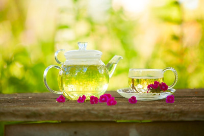 漂亮的茶杯里的绿茶