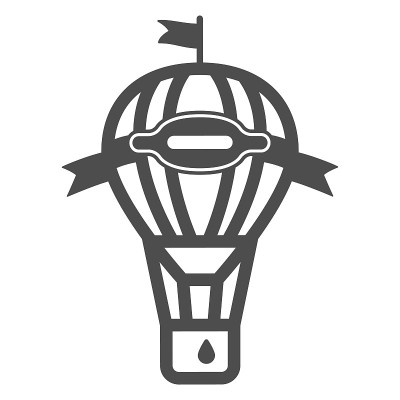 热气球与旗帜和篮子线图标，气球节日概念，航空运输旅游标志上的白色背景，条纹假日气球图标在轮廓风格。矢