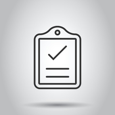 Document checklist icon in flat style. Report vect