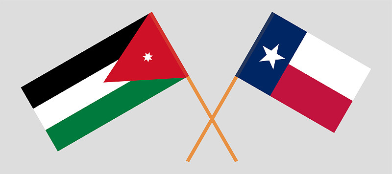 Crossed flags of the State of Texas and Jordan