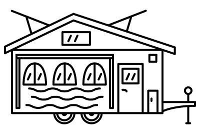 汽车之家，模仿住宅建筑。一辆设计独特的休闲车。矢量图标，轮廓，孤立