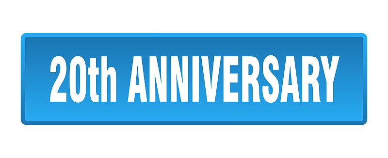 20周年按钮。20周年纪念方形蓝色按钮