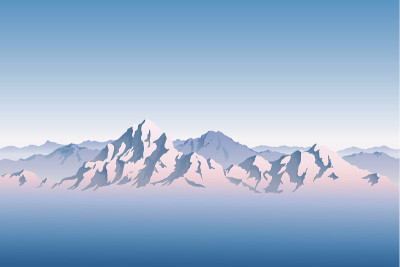 雪山山脉在早晨或傍晚的光