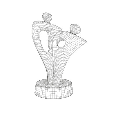 线框的抽象雕像有两个人形。这座雕像被孤立在白色的背景上。3 d。矢量图