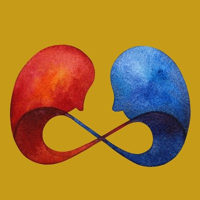 水彩画插图情侣相爱