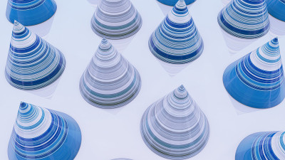抽象背景与锥体，3D渲染，拉伸像素纹理