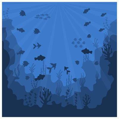 海底或海底的水下背景生物。