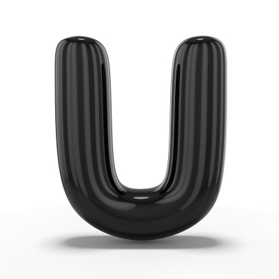 字母U由可充气的气球制成，孤立在白色背景上。3 d
