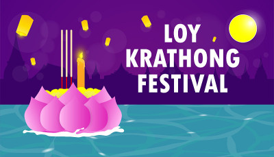 Loy水灯节旅游泰国海报设计背景庆祝和泰国文化概念卡通海报孤立矢量插图