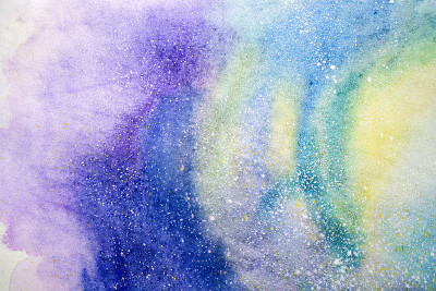 水彩抽象画。水的颜色画。水彩墨渍纹理背景。