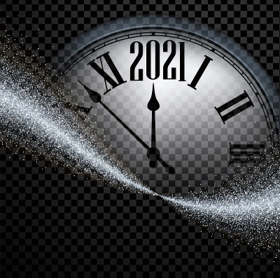 时钟指针显示2021年。