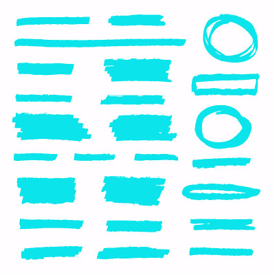 Hand-drawn shapes and lines. Highlighter strokes i