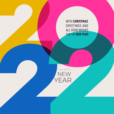 2022年新年快乐。丰富多彩的创意设计模板与标志2022庆祝和季节装饰。今年是虎年。时尚的背景为品牌