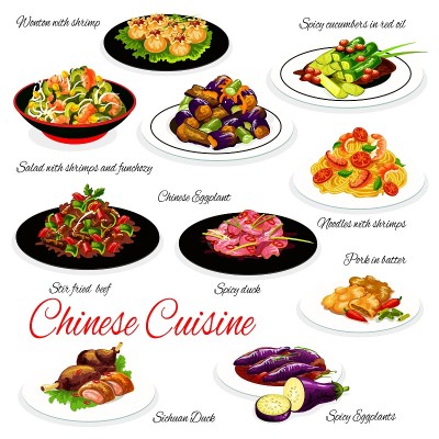 中国菜，面条，海鲜，蔬菜