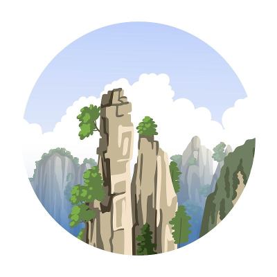 中国山景云雾密布。