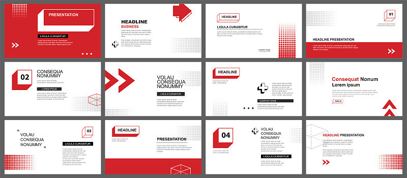 Presentation and slide layout template. Red geomet
