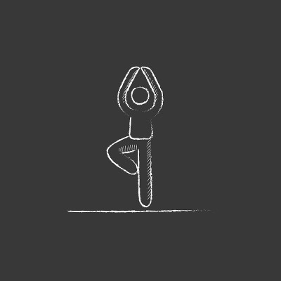Man practicing yoga. Drawn in chalk icon