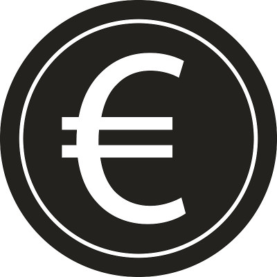 欧元符号说明。向量。白色背景上的黑色图标