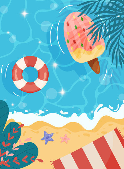 卡通夏日海滩背景。