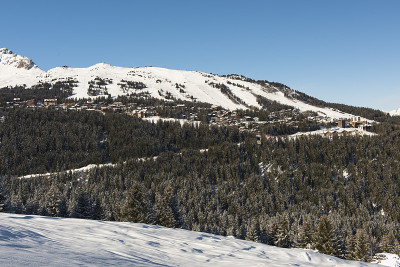 高山滑雪场的全景式山村
