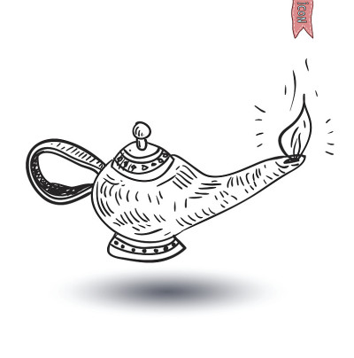 油灯图标，手绘矢量插图。