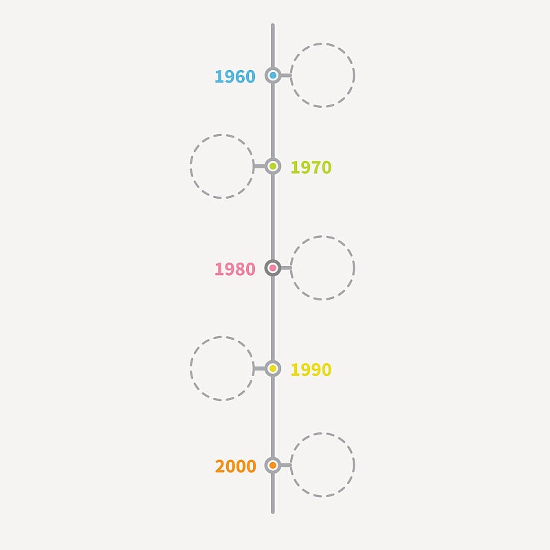 时间轴垂直信息图与空虚线圆。模板。平