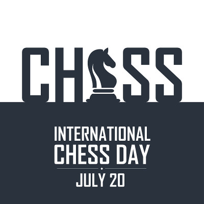 国际象棋日矢量插图在黑暗的背景。剪影骑士涂鸦风格