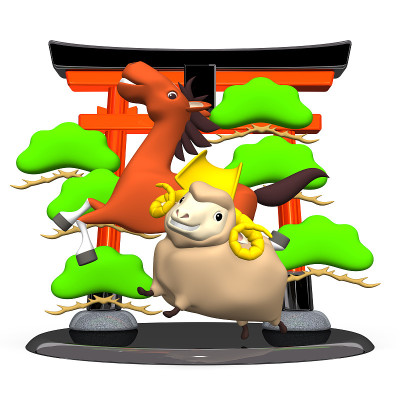 微笑的羊和马，象征性的入口