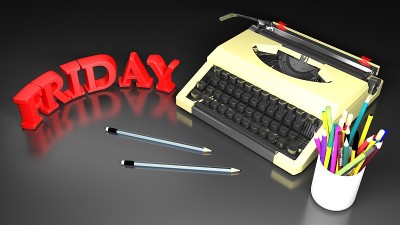 黑色书桌上的打字机与星期五写- 3D渲染插图